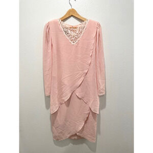 Vintage Ursula of Switzerland Womens Dress Size 8 Pink Lace Layered Romantic 80s